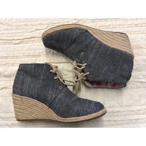 TOMS Desert Festival Coastal Wedge Booties Dark Grey Canvas Espadrille Womens 8